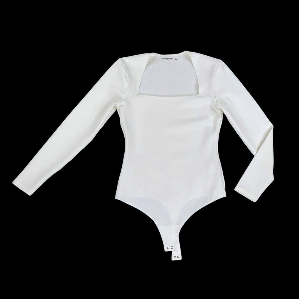 Abercrombie & Fitch Bodysuit Women Ivory Medium Long Sleeve‎ Ponte Square Neck
